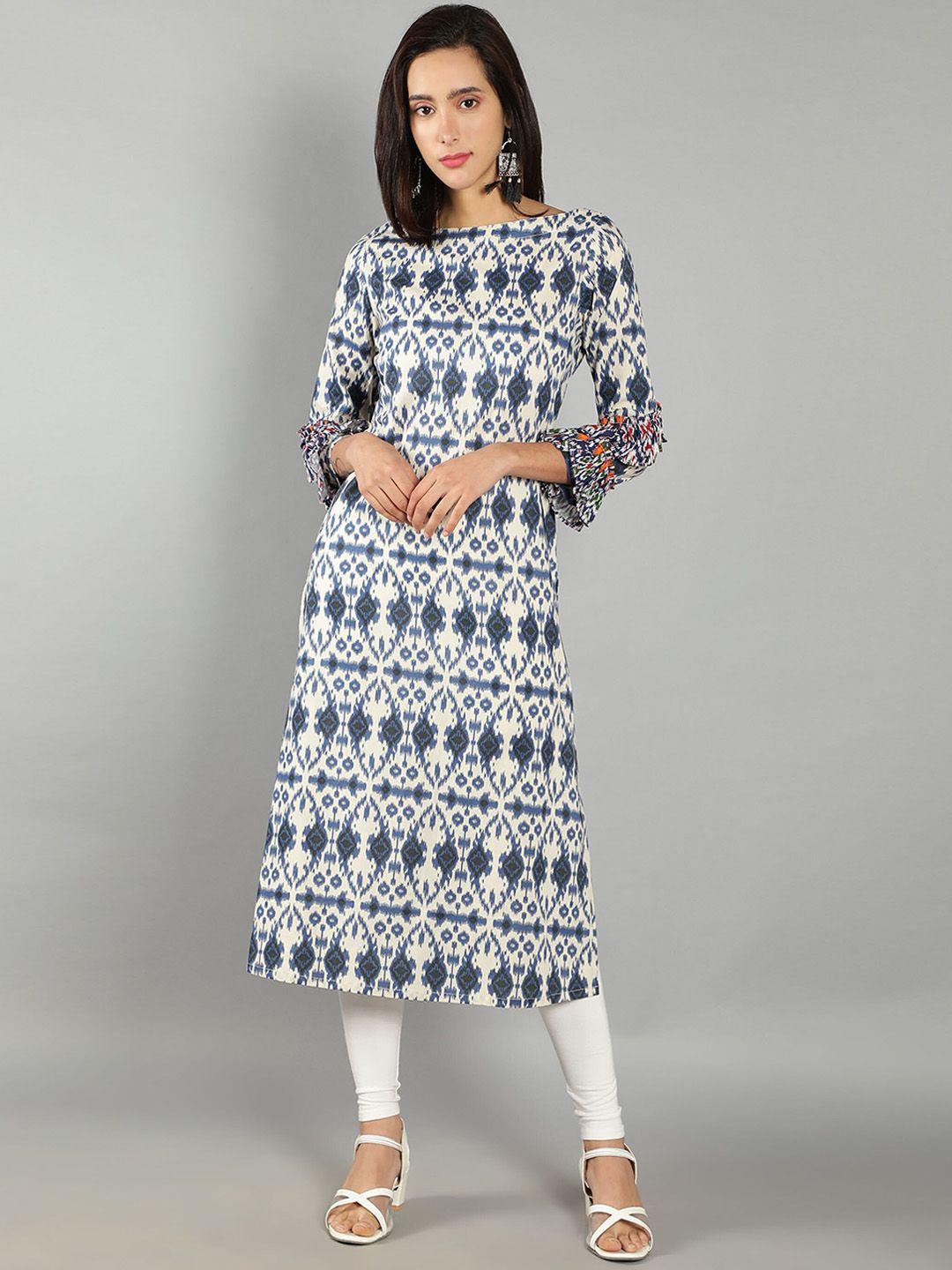 see designs ethnic motifs printed bell sleeves cotton kurta