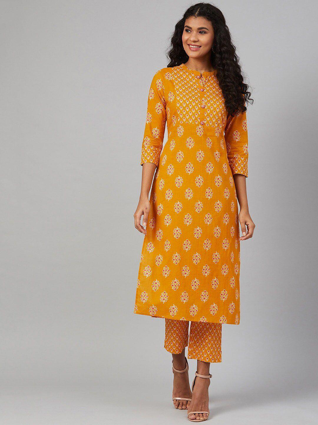 see designs ethnic motifs printed pure cotton kurta with trousers