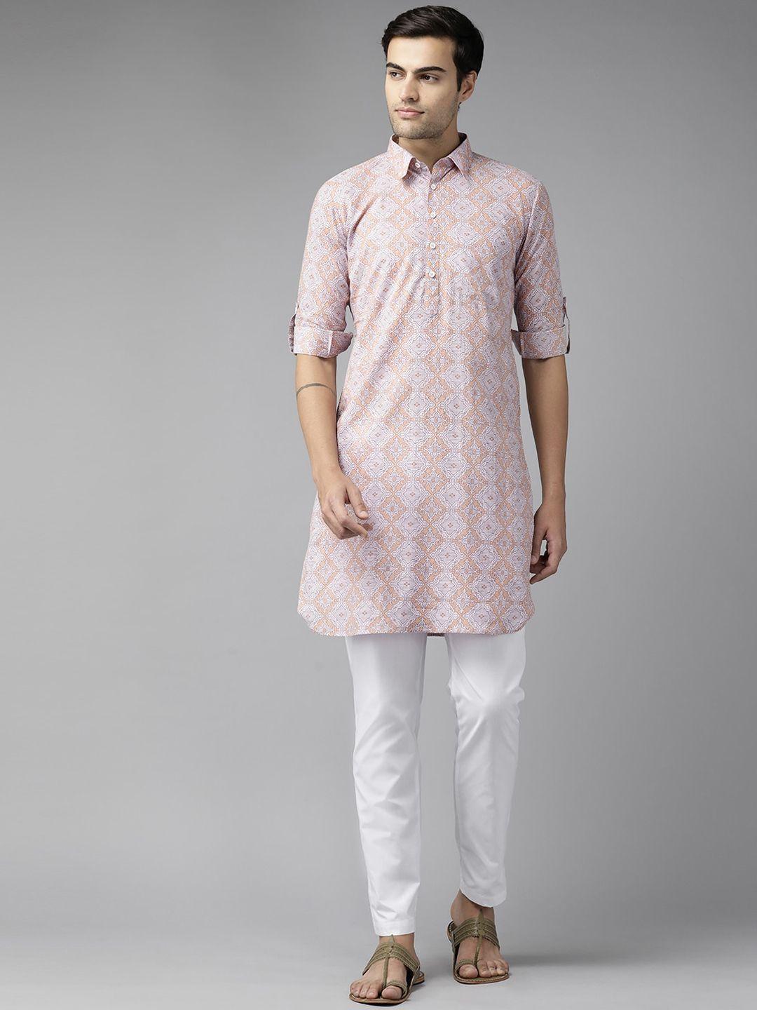 see designs ethnic motifs printed shirt collar pure cotton pathani kurta