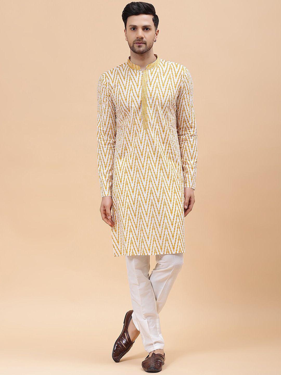 see designs geometric printed mandarin collar pure cotton kurta with pyjamas