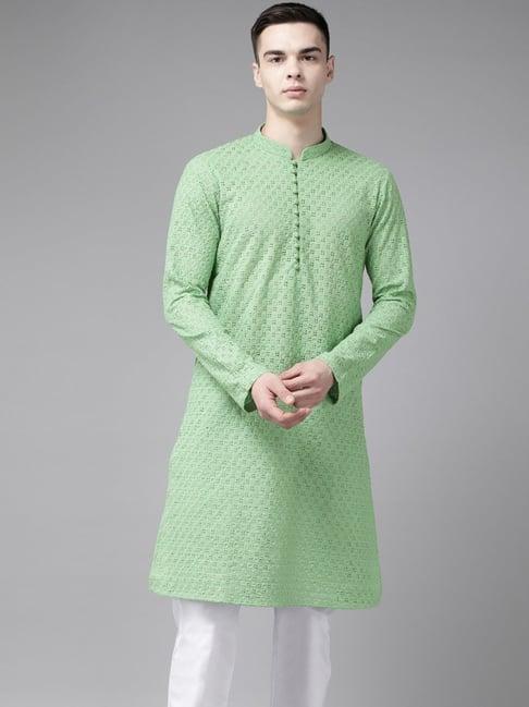 see designs green cotton regular fit chikankari kurta