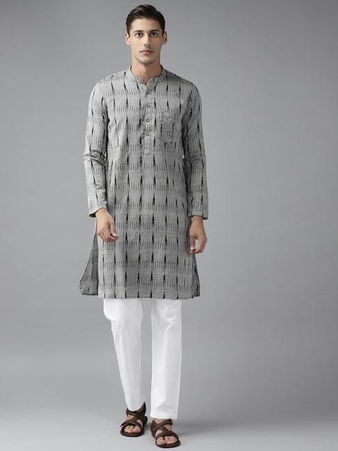 see designs grey & white cotton regular fit printed kurta bottom set