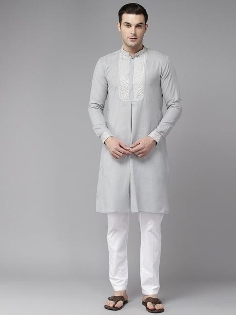 see designs grey & white regular fit kurta bottom set