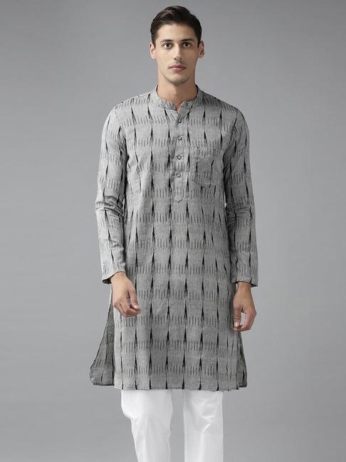 see designs grey cotton regular fit printed kurta