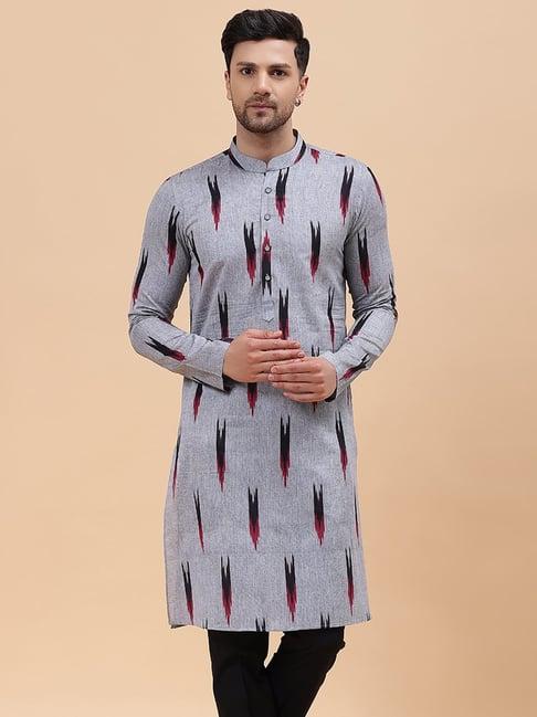 see designs grey cotton regular fit printed kurta