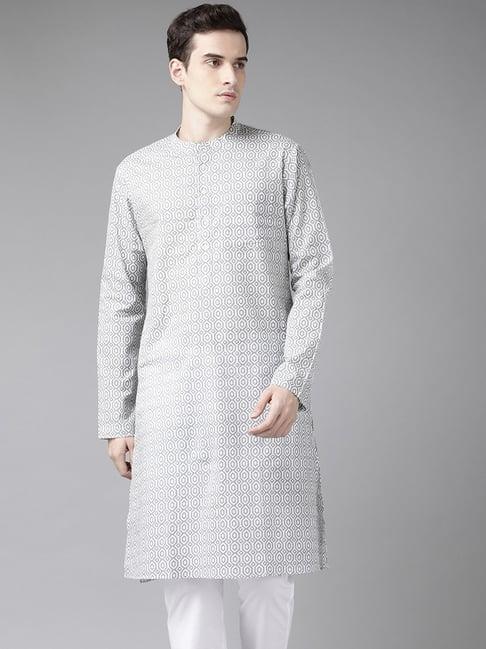 see designs grey cotton regular fit printed kurta