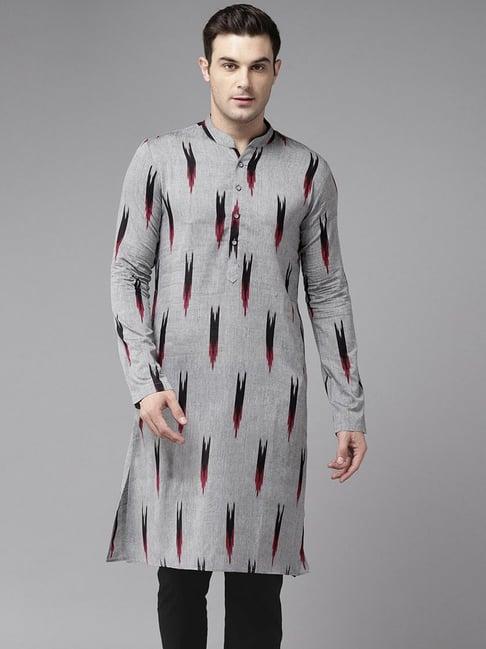 see designs grey cotton regular fit printed kurta