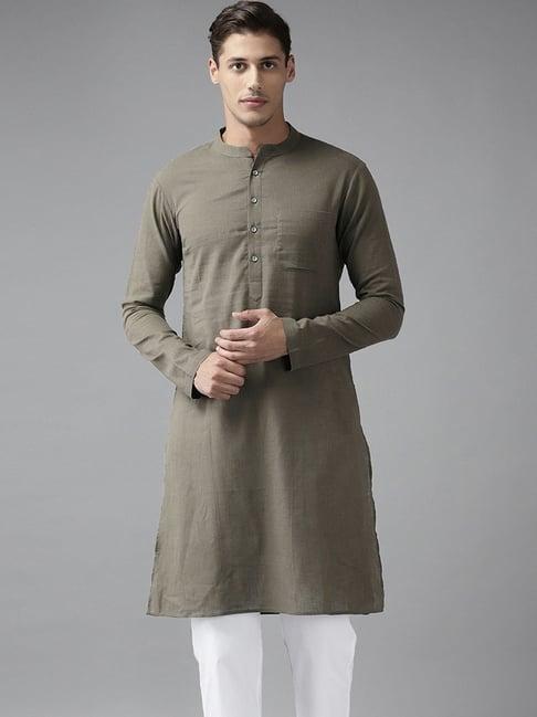 see designs khaki cotton regular fit kurta