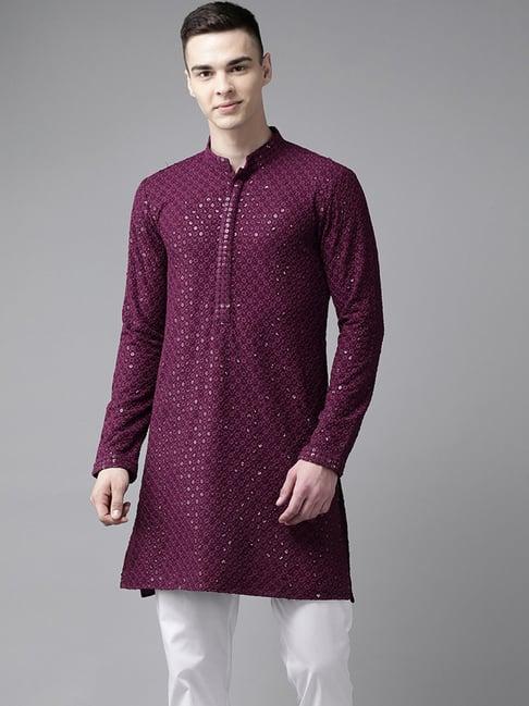 see designs magenta regular fit embellished kurta