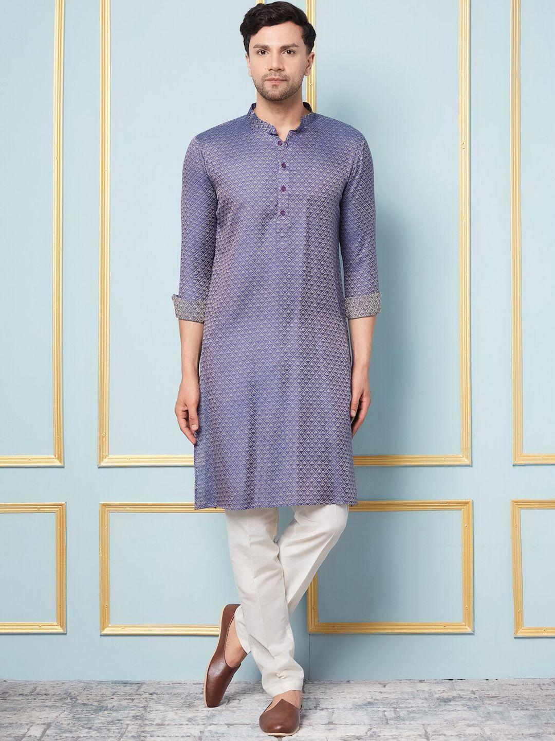 see designs mandarin collar woven design straight kurta with pyjamas