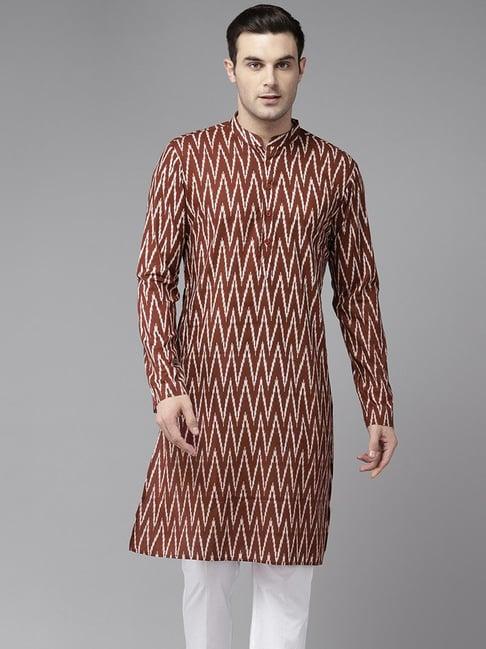 see designs maroon cotton regular fit printed kurta