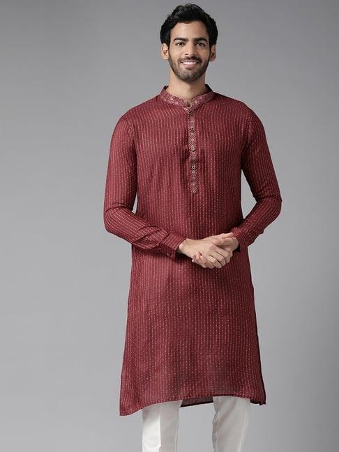 see designs maroon regular fit self pattern kurta