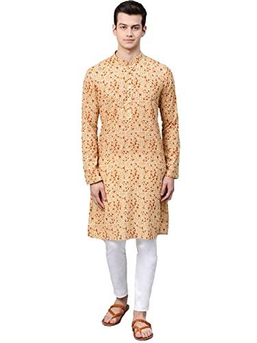 see designs men's cotton regular fit printed straight kurta [cream_s]