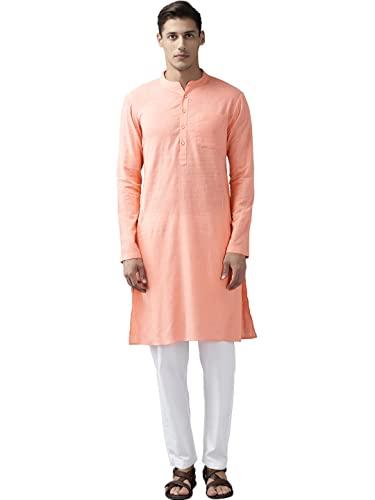 see designs men's peach cotton straight kurta with slub effect - sdkt1019xs (xs)