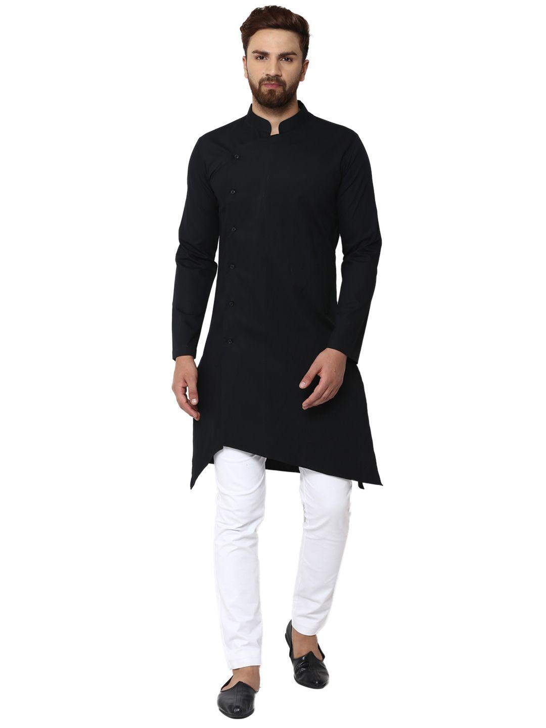 see designs men black & white solid kurta with pyjamas