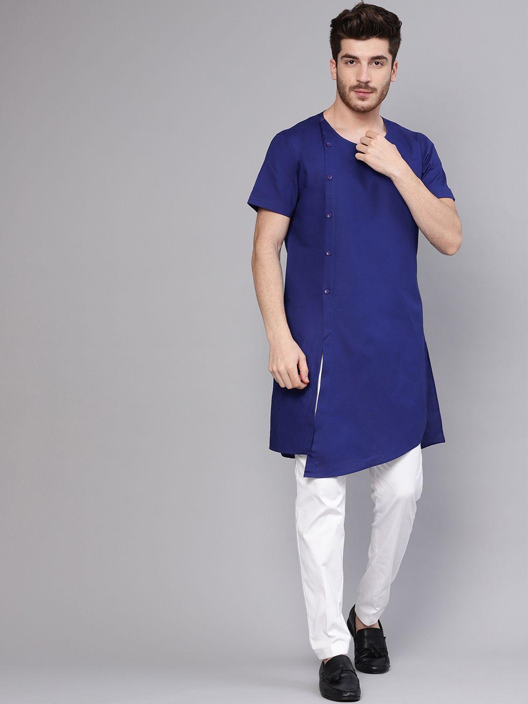 see designs men blue & white solid kurta with trousers