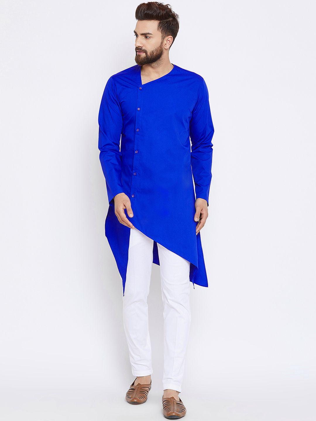 see designs men blue & white solid kurta with trousers