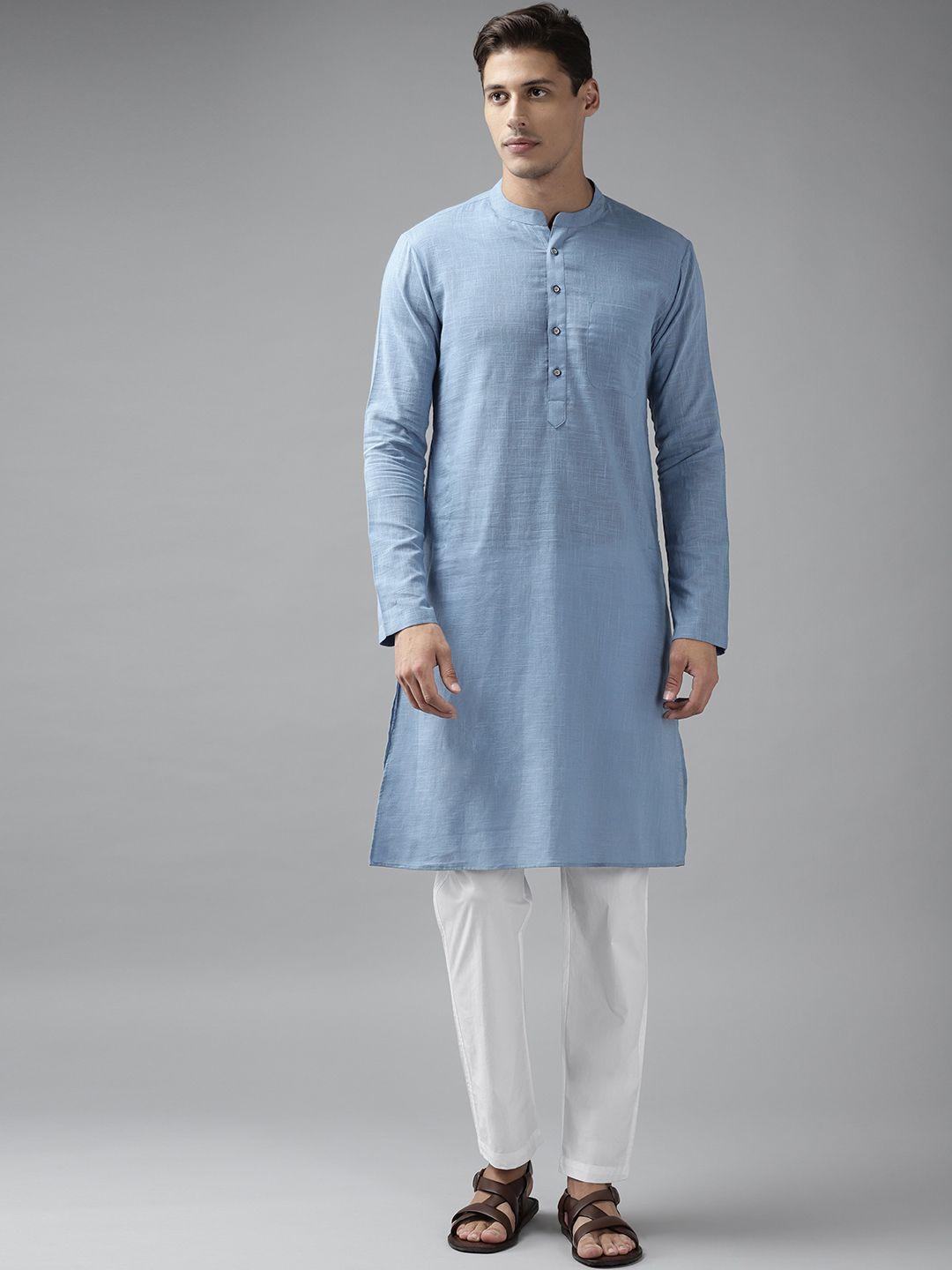 see designs men blue regular pure cotton kurta with pyjamas