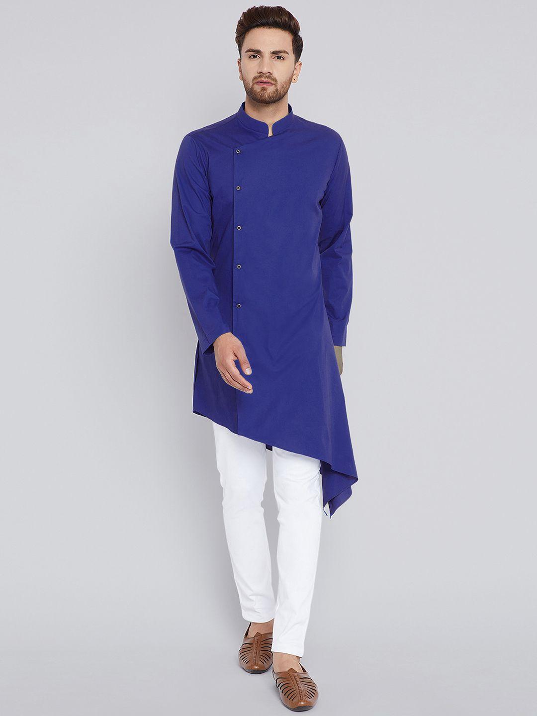 see designs men blue solid kurta with churidar