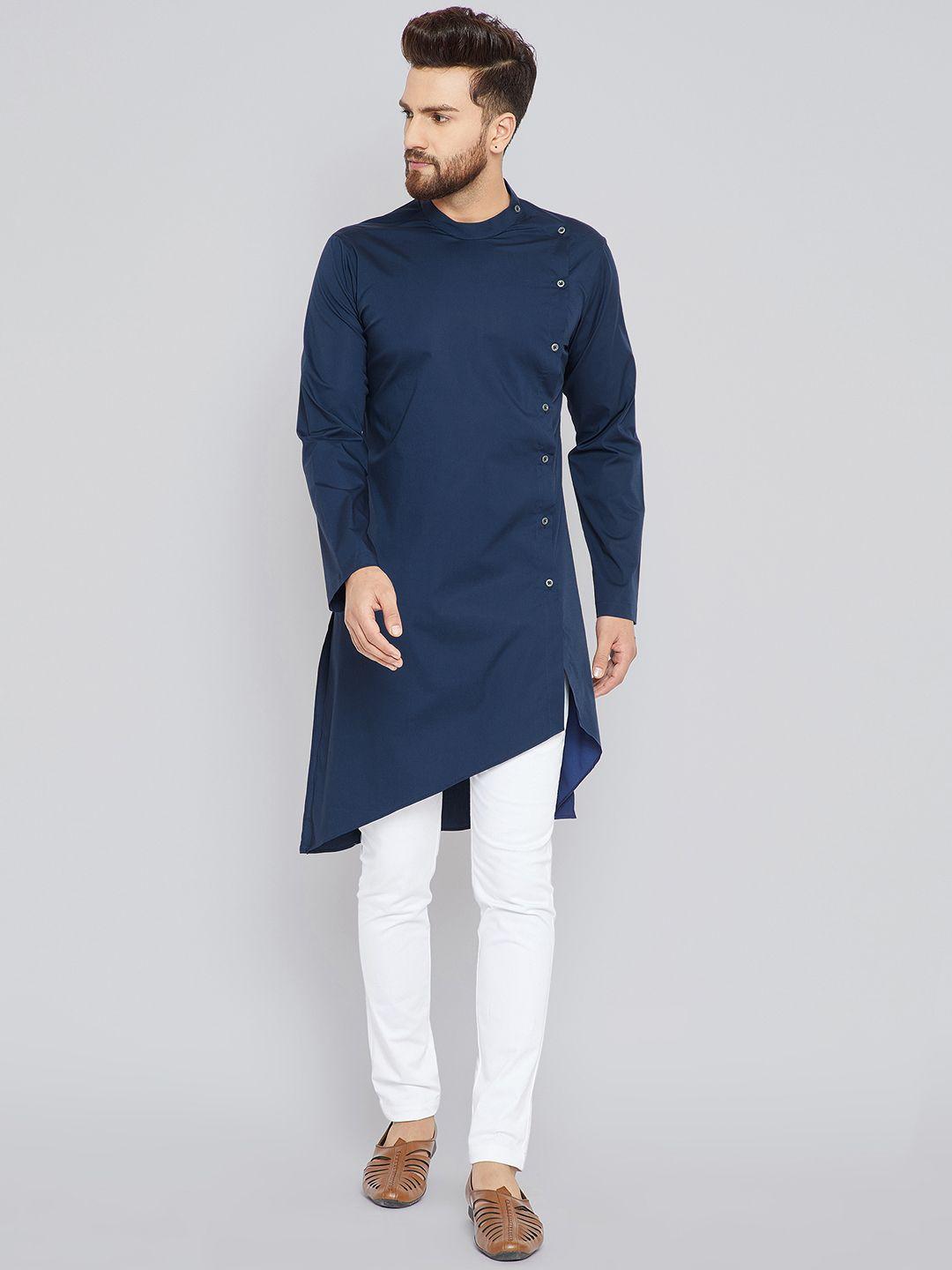 see designs men blue solid kurta with trousers