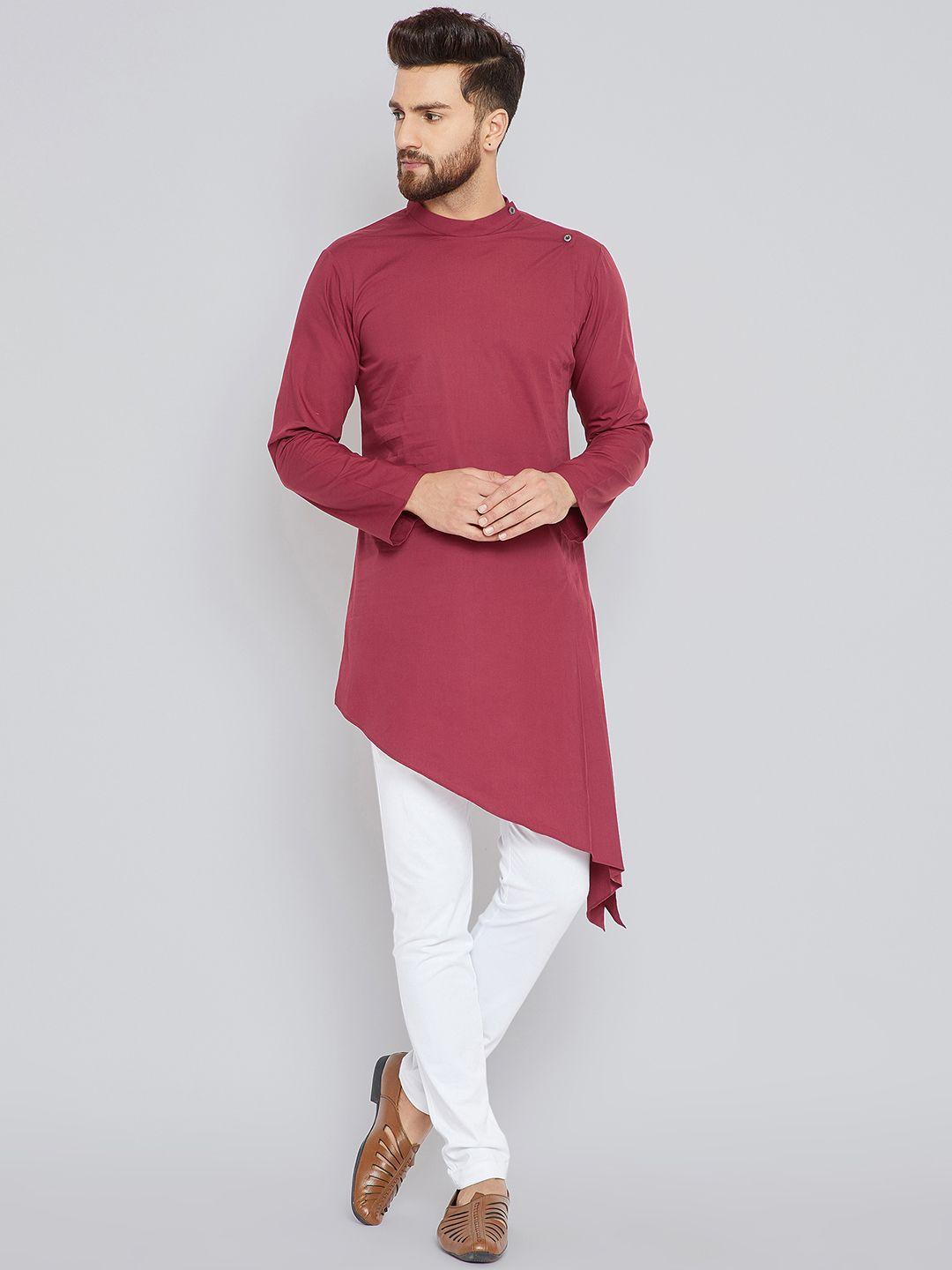 see designs men burgundy solid kurta with pyjamas