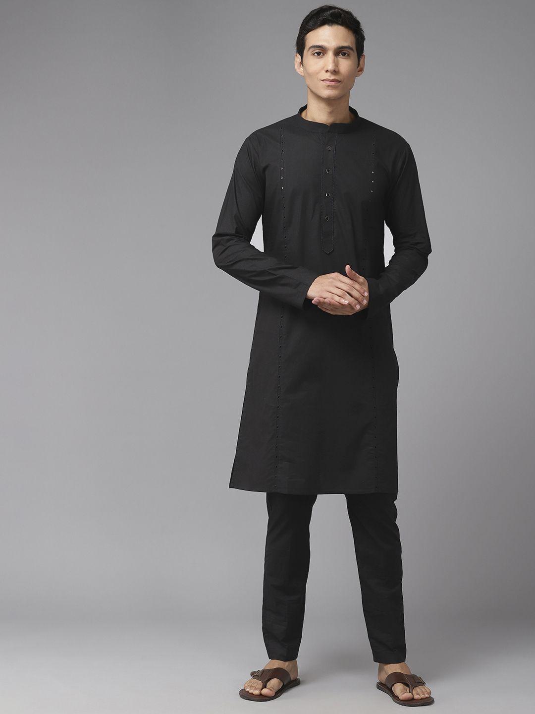 see designs men embroidered regular mirror work pure cotton kurta with trousers