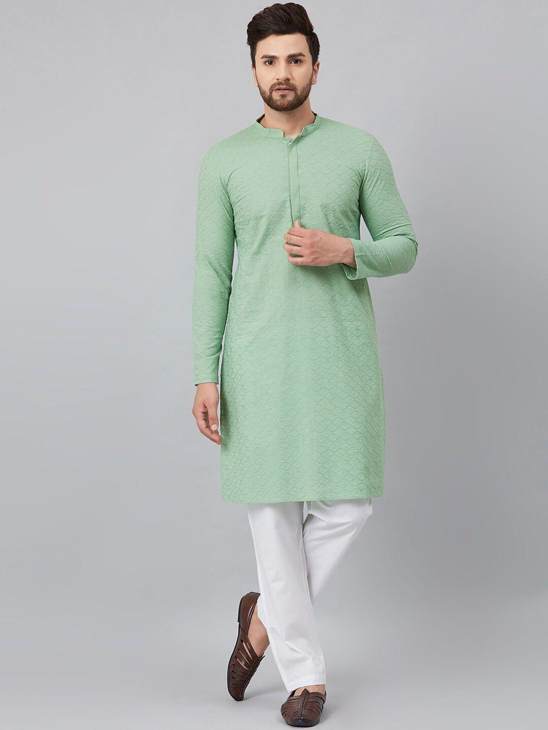 see designs men ethnic motifs embroidered chikankari pure cotton kurta with trousers