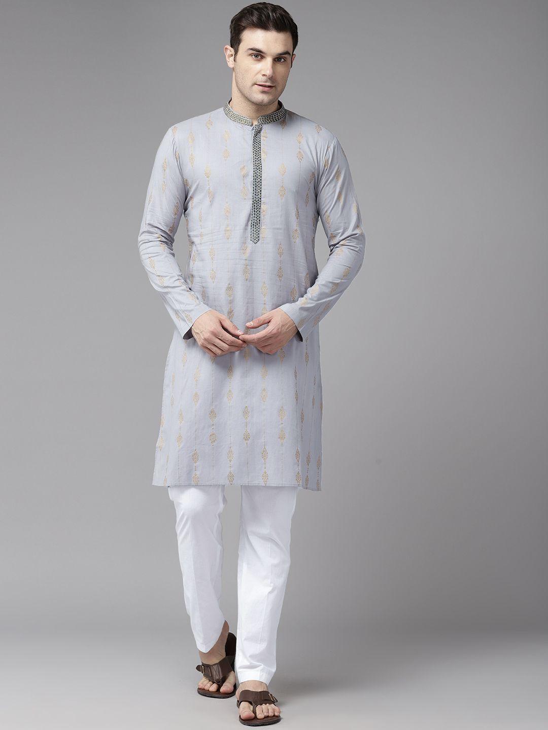see designs men ethnic motifs embroidered thread work pure cotton kurta with pyjamas