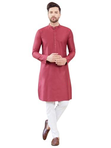 see designs men full sleeve side slit burgundy cotton solid straight mandarin collar kurta - sdkt2415m