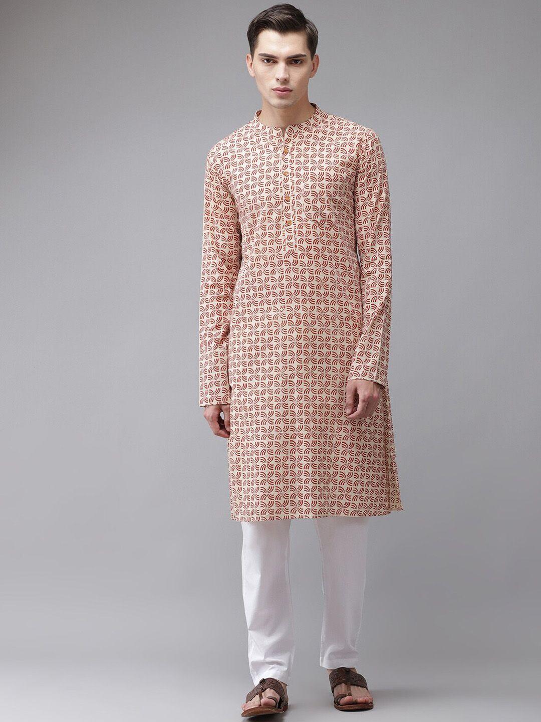 see designs men geometric printed handloom cotton kurta