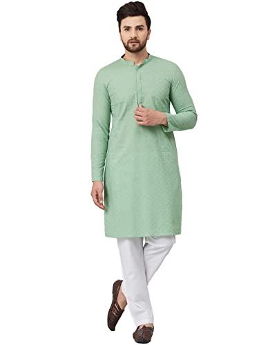 see designs men green chikankari embroidered woven design straight kurta with pyjama_sdkt90201xxl