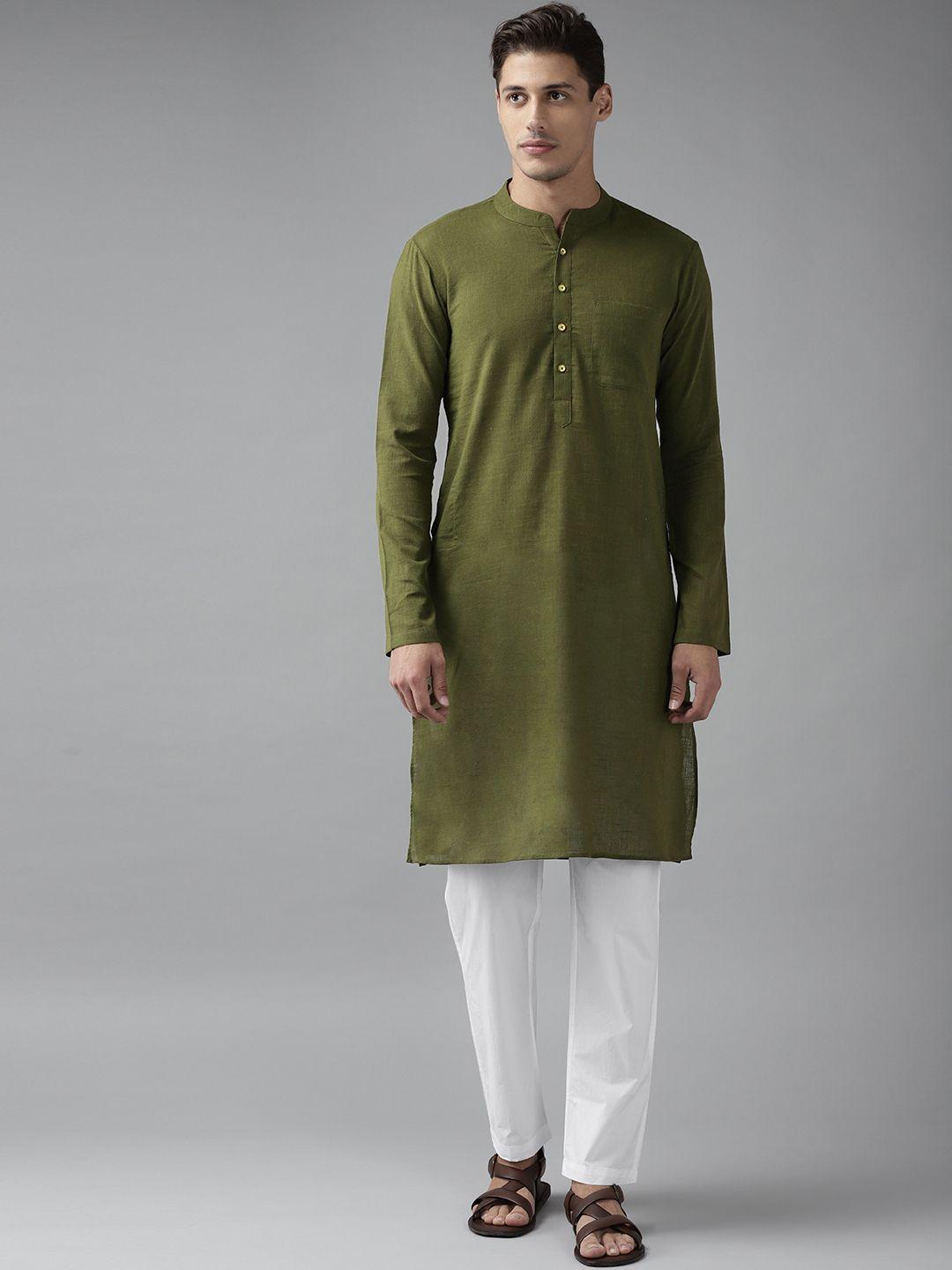 see designs men green regular pure cotton kurta with pyjamas