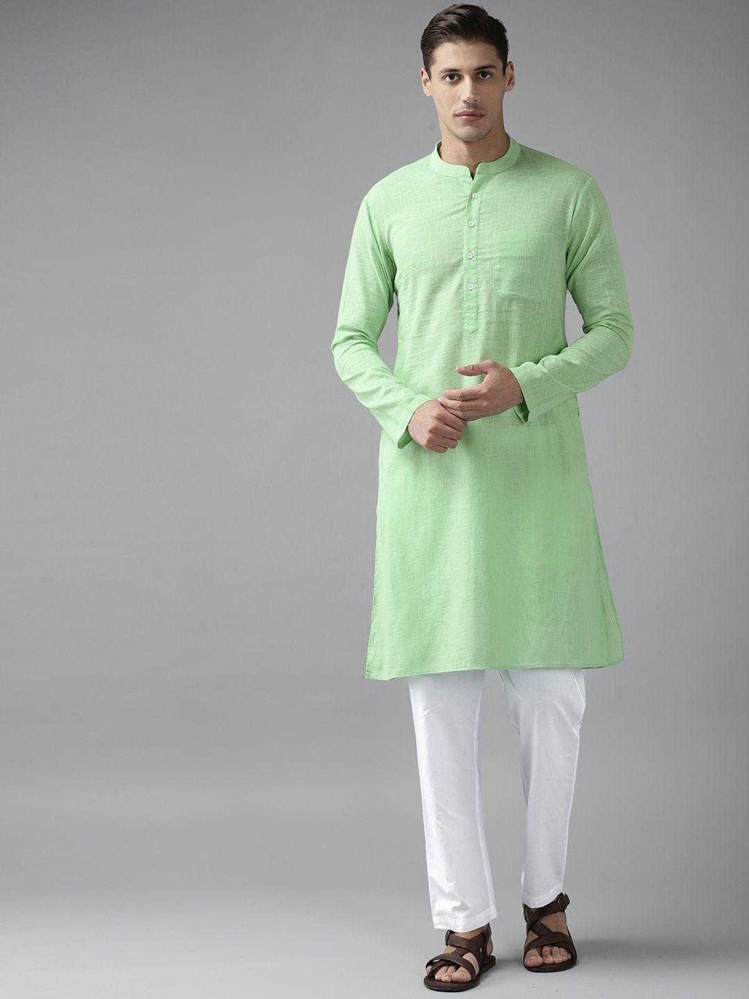 see designs men green regular pure cotton kurta with pyjamas