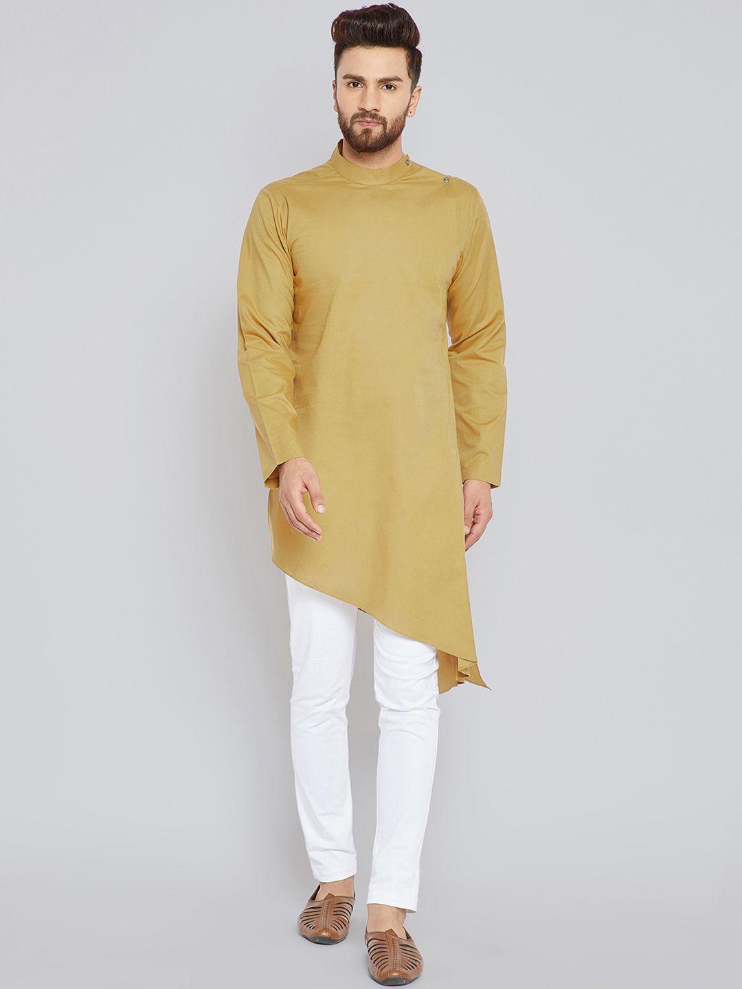 see designs men khaki solid asymmetric straight kurta