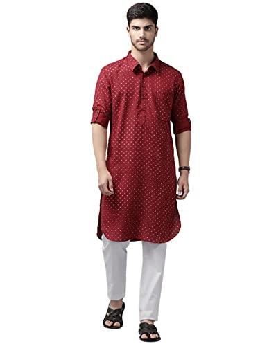 see designs men maroon regular pure cotton pathani printed men's kurta with white salwar_sdpkt114501xl