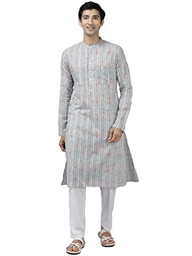 see designs men multy printed pure cotton straight kurta with pyjama - sdkt104501xl (xl), multicolour