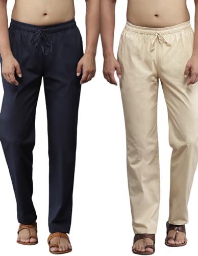 see designs men navy blue & beige solid pure cotton men's pyjama (pack of 2)_sdcbpj171m