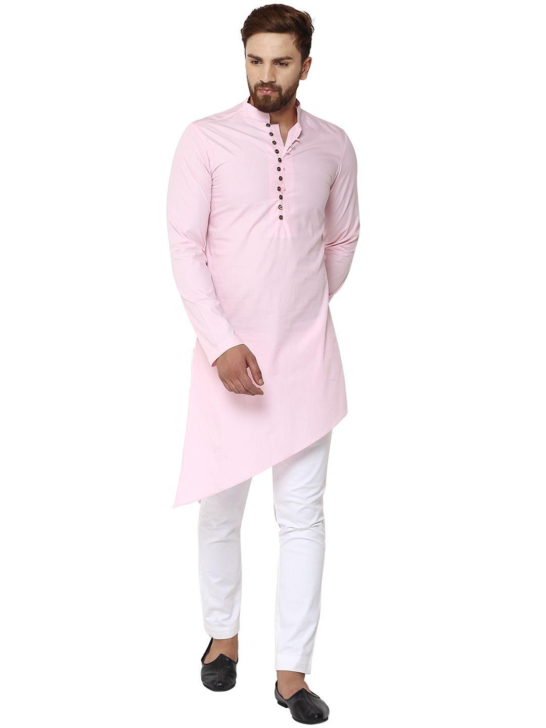 see designs men pink solid kurta with pyjamas