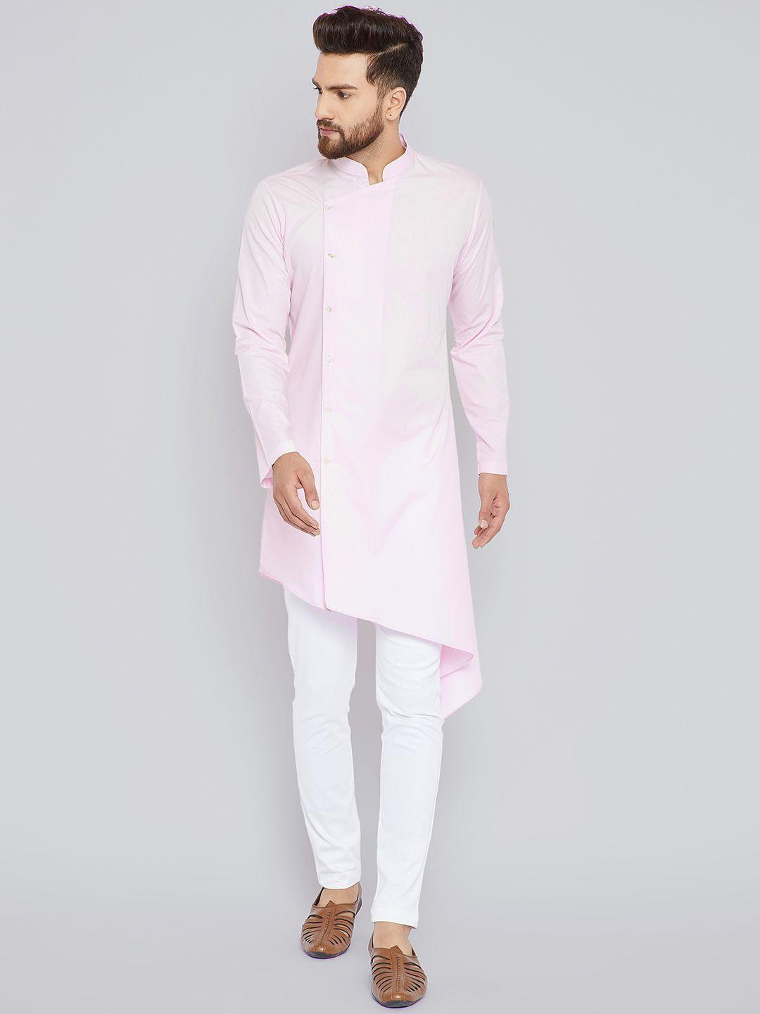 see designs men pink solid kurta with trousers