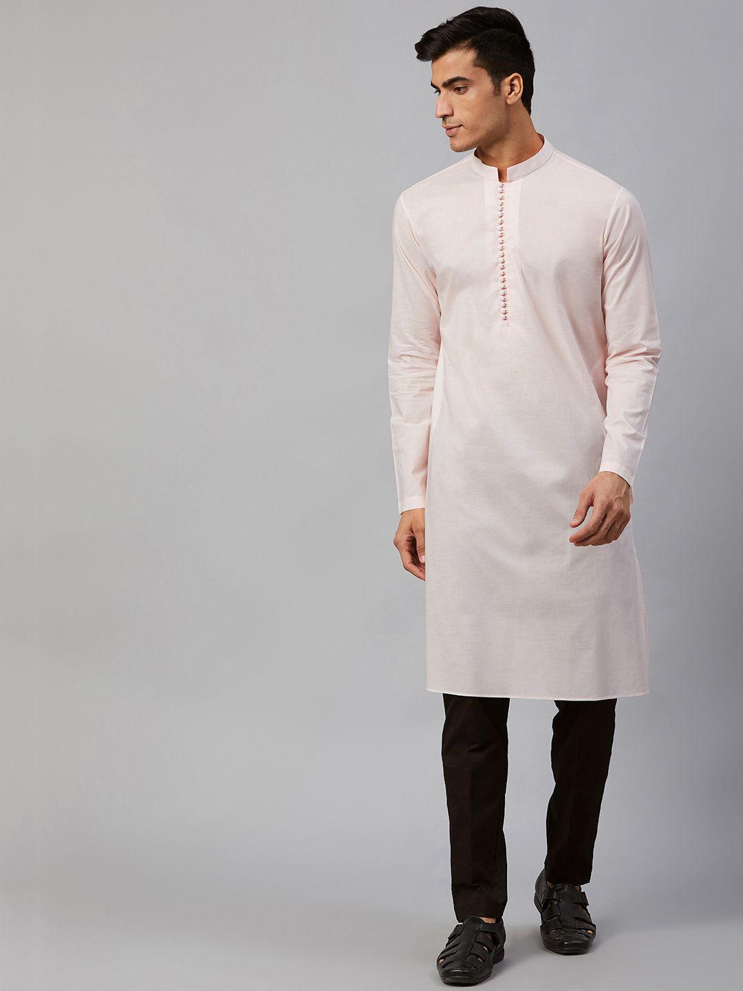 see designs men pink solid straight kurta