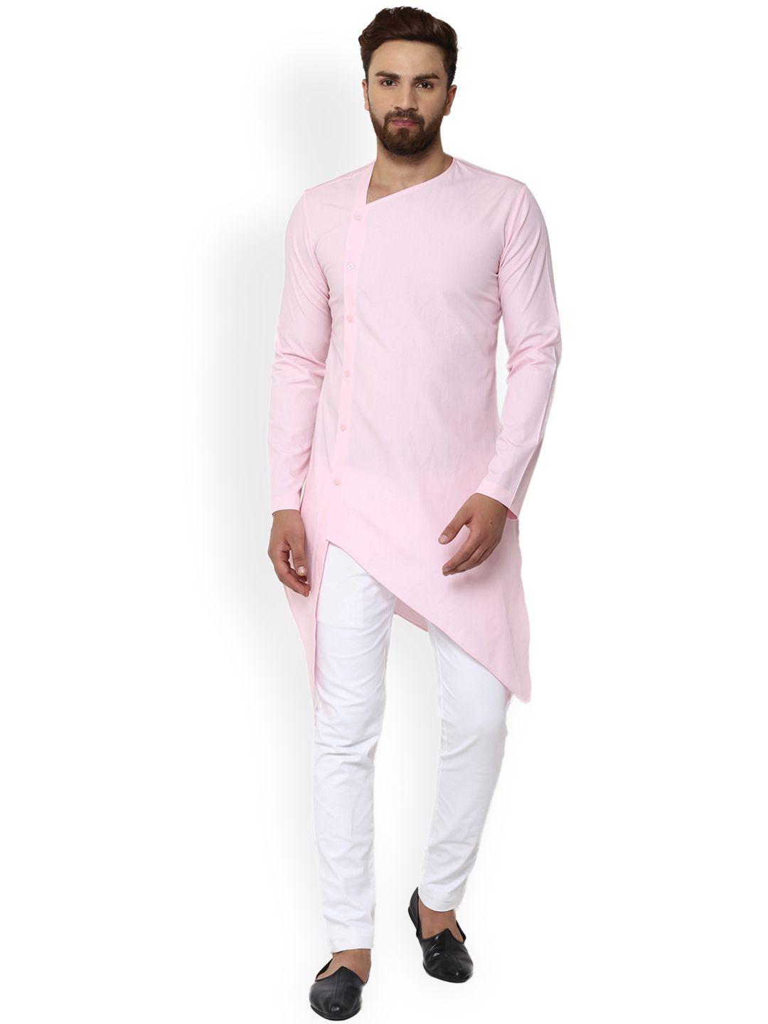 see designs men pink solid straight kurta