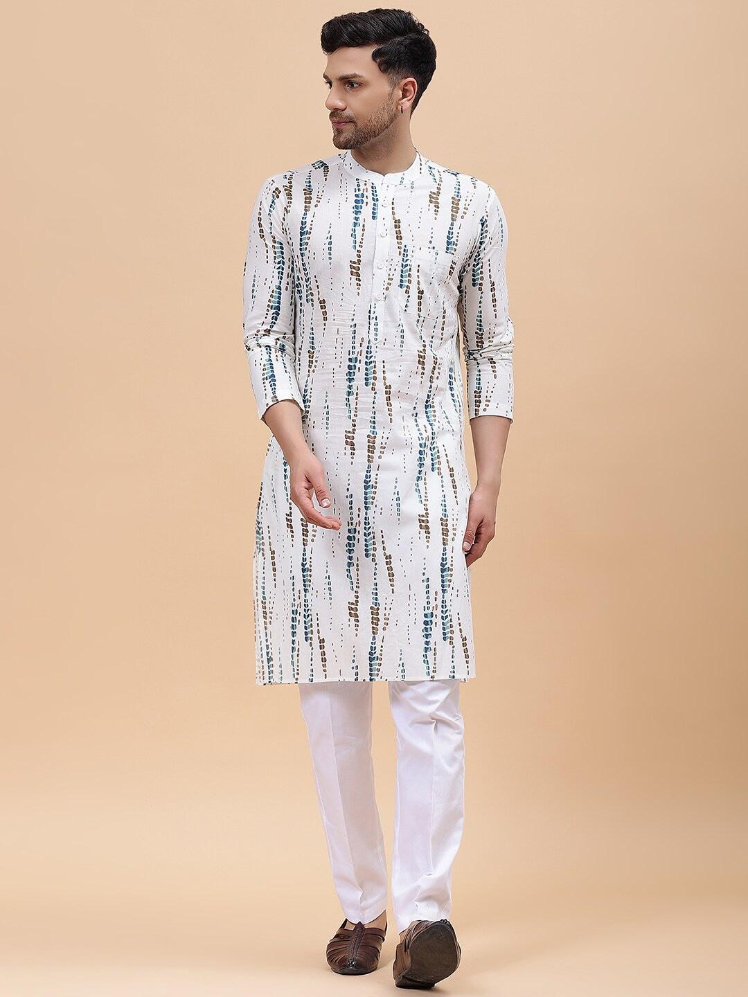 see designs men printed regular pure cotton kurta with pyjamas