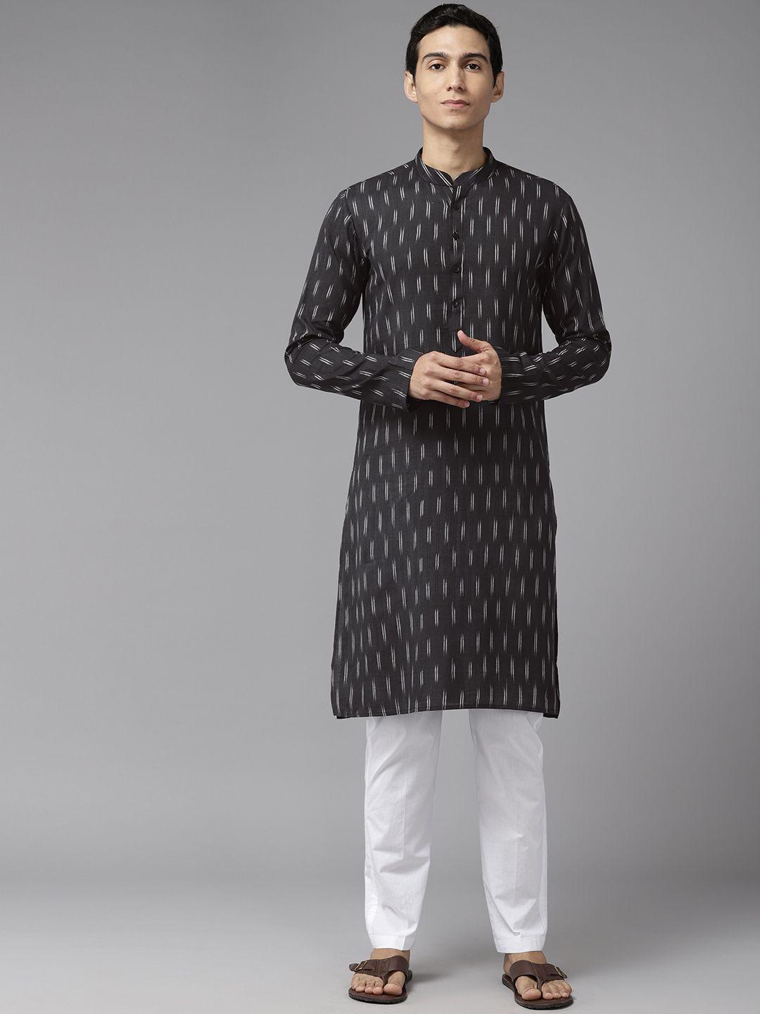 see designs men printed regular pure cotton kurta with pyjamas