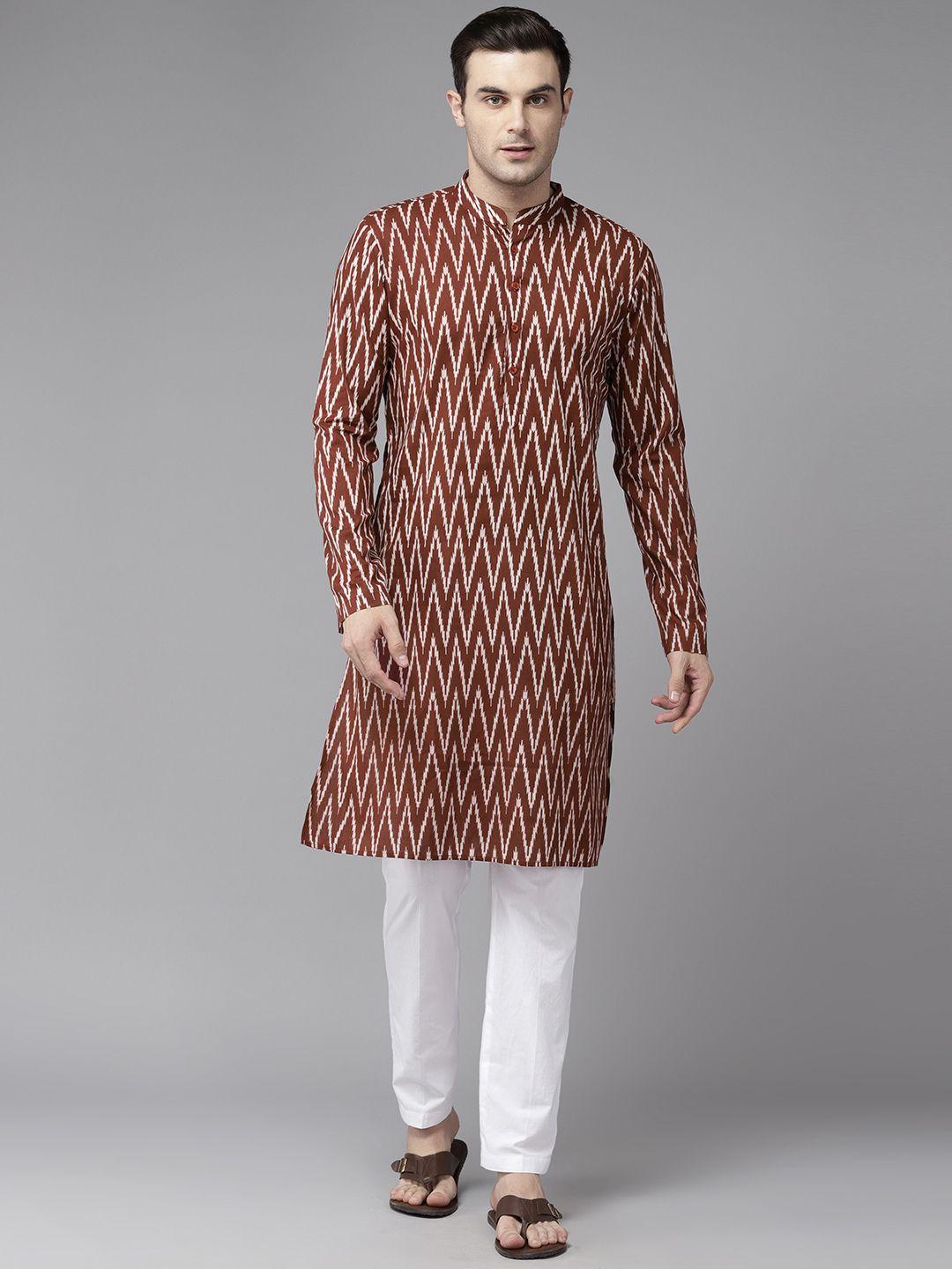 see designs men printed regular pure cotton kurta with trousers