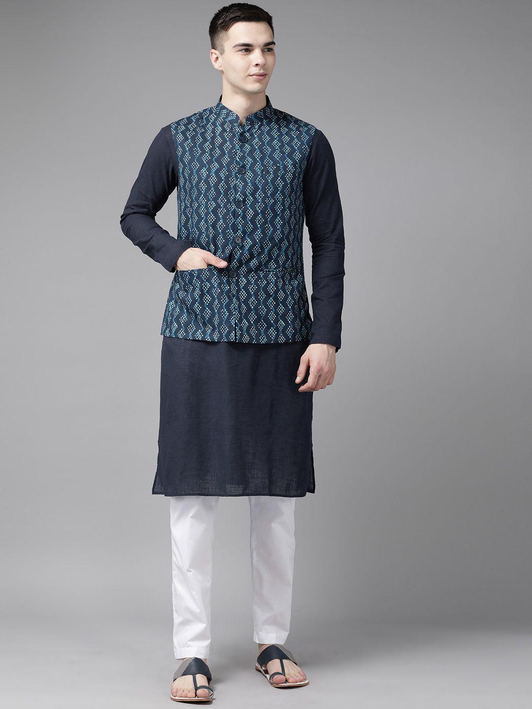 see designs men pure cotton kurta with pyjamas & with nehru jacket