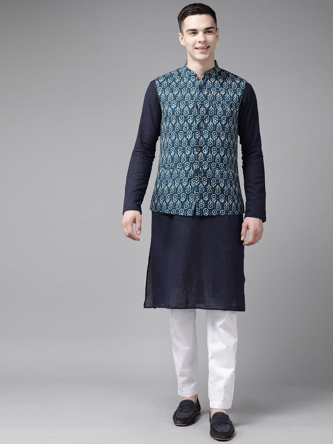 see designs men pure cotton kurta with pyjamas & with nehru jacket