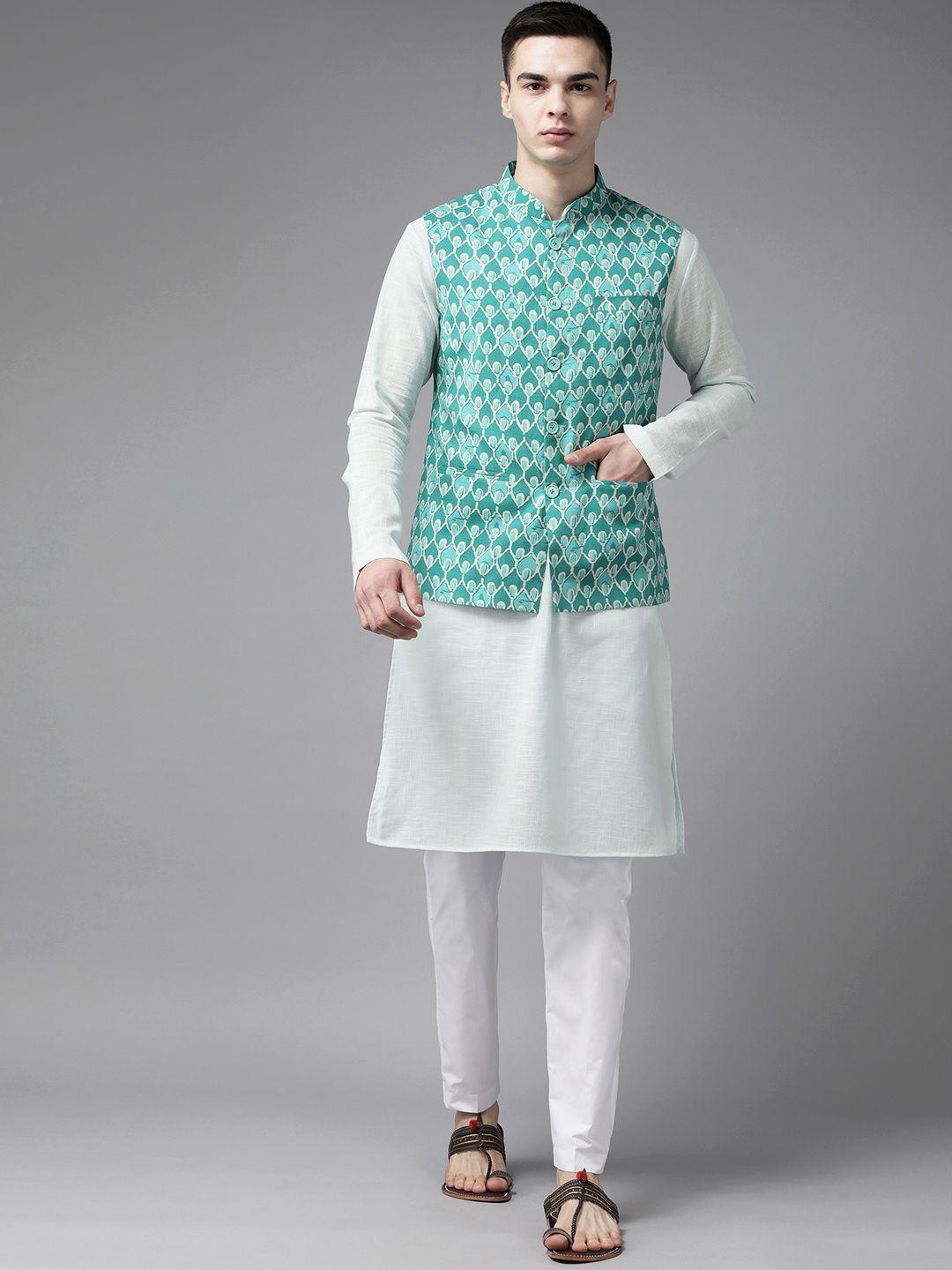 see designs men pure cotton kurta with pyjamas with nehru jacket