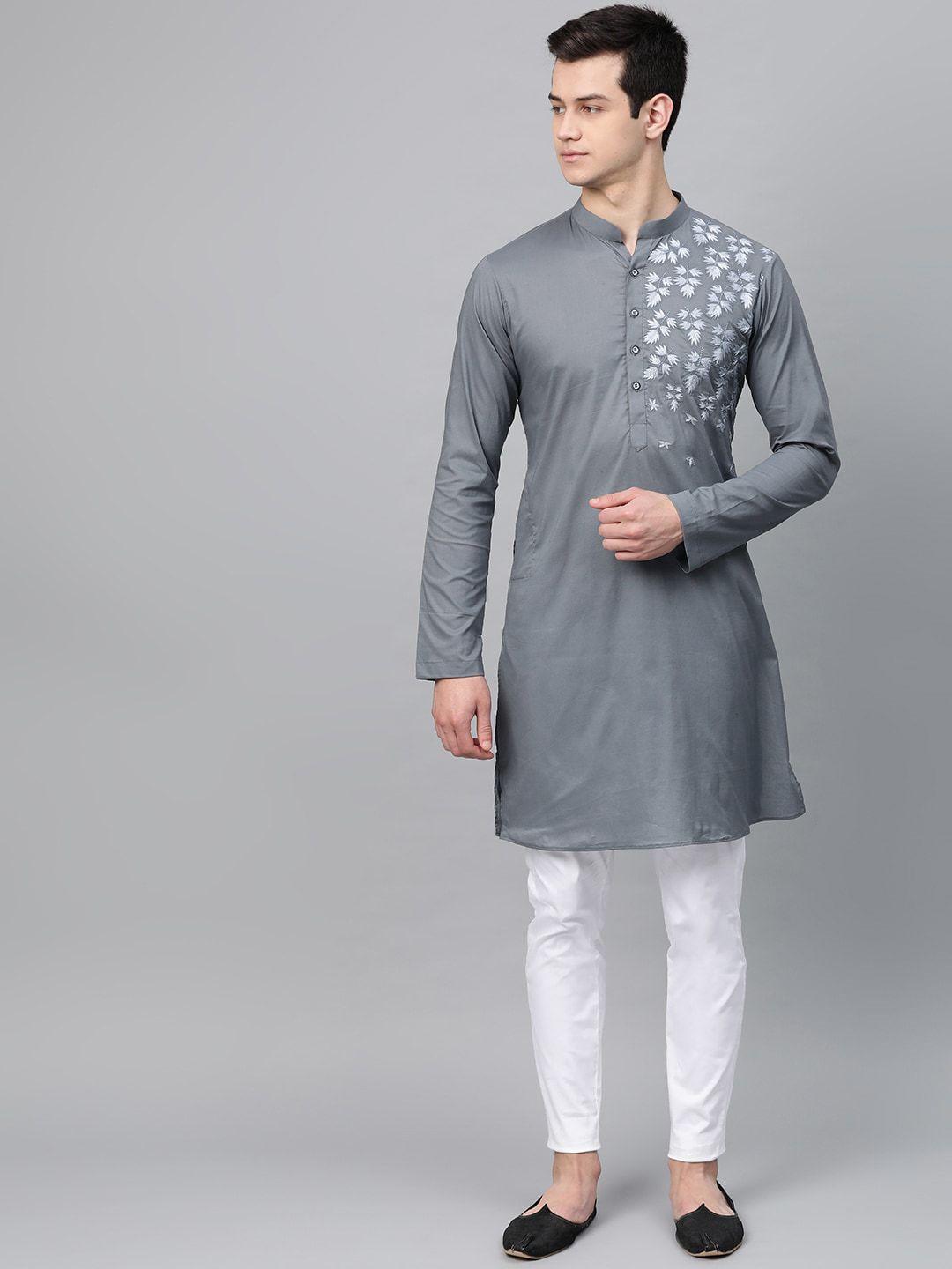 see designs men thread work pure cotton kurta