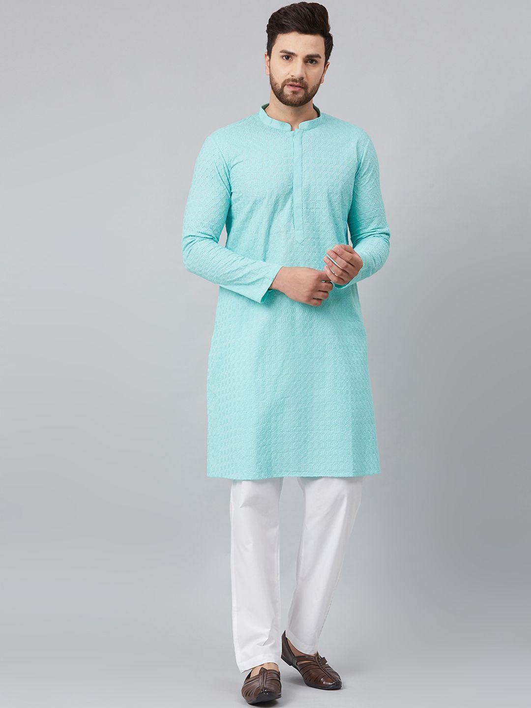 see designs men turquoise blue kurta