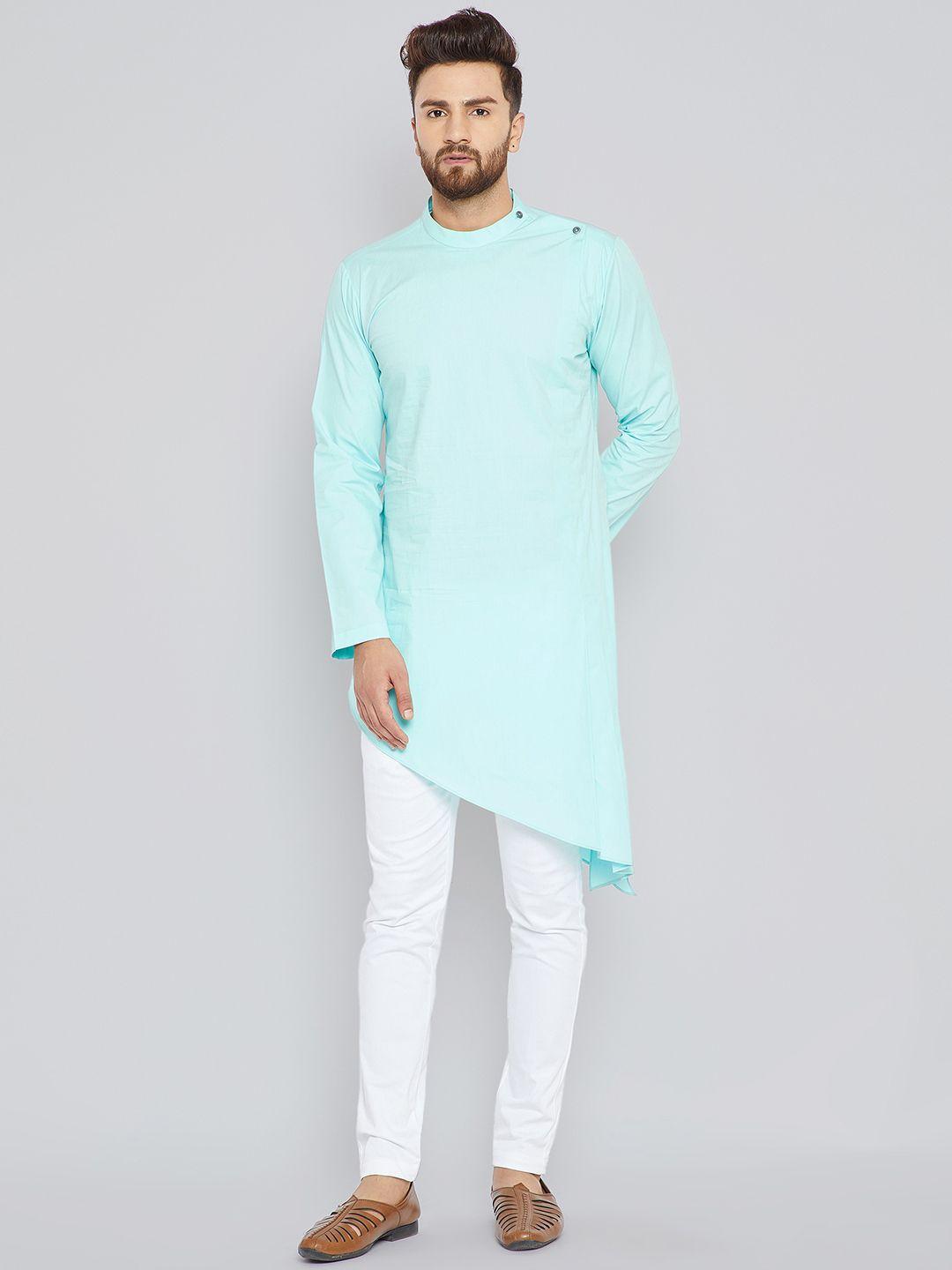 see designs men turquoise blue solid kurta with trousers